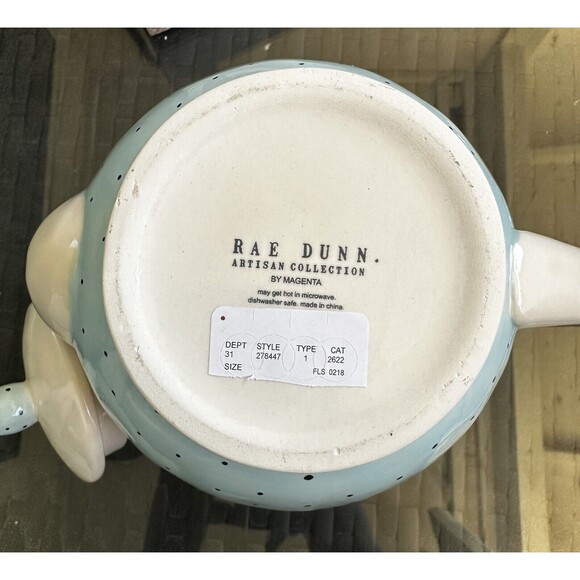 New Rae Dunn Artisan Collection By Magenta Blue Polka Dot POUR Teapot - Picture 8 of 8